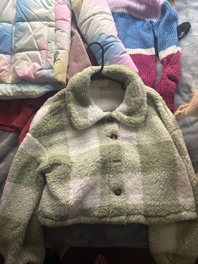 Target Green & White Plush Sherpa Button-Front Jacket